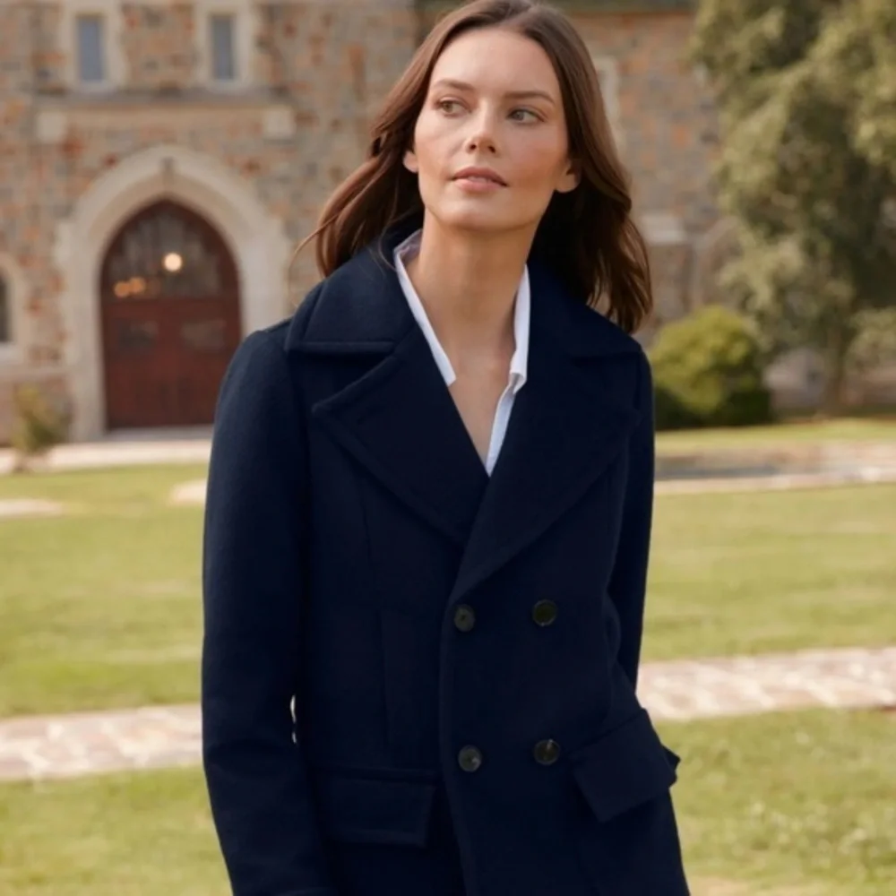 FORECASTER OF BOSTON NAVY BLACK WOOL DOUBLE BREASTED COAT 14